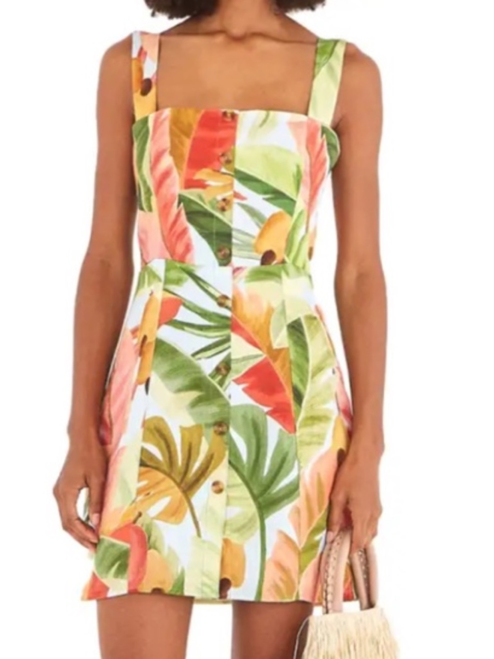 Tropical Floral Button-Down Linen Dress
